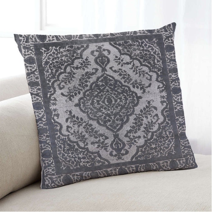 Lifestyle Image of Mid-Century Modern Urban Square Charcoal Blue Throw Pillow, 18 inch by 18 inch, pwurb2223