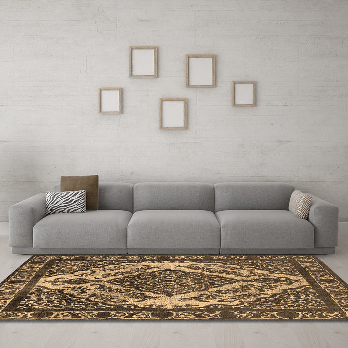 Machine Washable Oriental Brown Industrial Rug in a Living Room,, wshurb2223brn