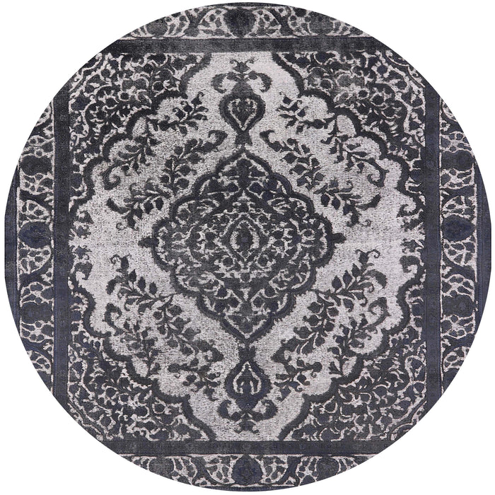 Round Machine Washable Industrial Modern Charcoal Blue Rug, wshurb2223