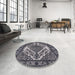 Round Mid-Century Modern Charcoal Blue Oriental Rug in a Office, urb2223