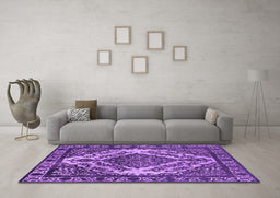 Machine Washable Oriental Purple Industrial Area Rugs in a Living Room, wshurb2223pur