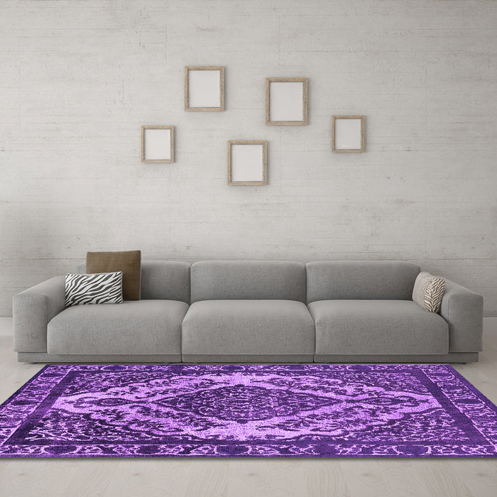 Machine Washable Oriental Purple Industrial Area Rugs in a Living Room, wshurb2223pur