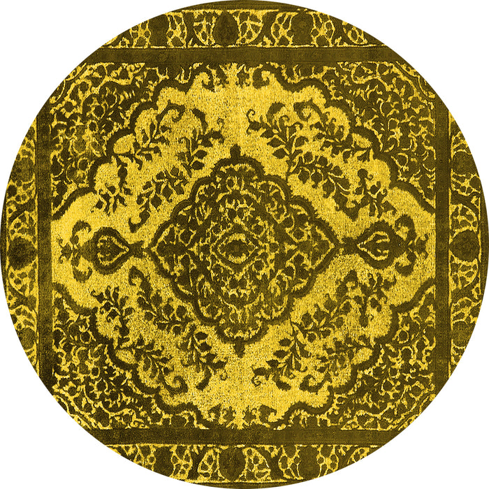 Round Oriental Yellow Industrial Rug, urb2223yw