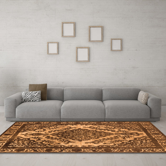 Machine Washable Oriental Orange Industrial Area Rugs in a Living Room, wshurb2223org
