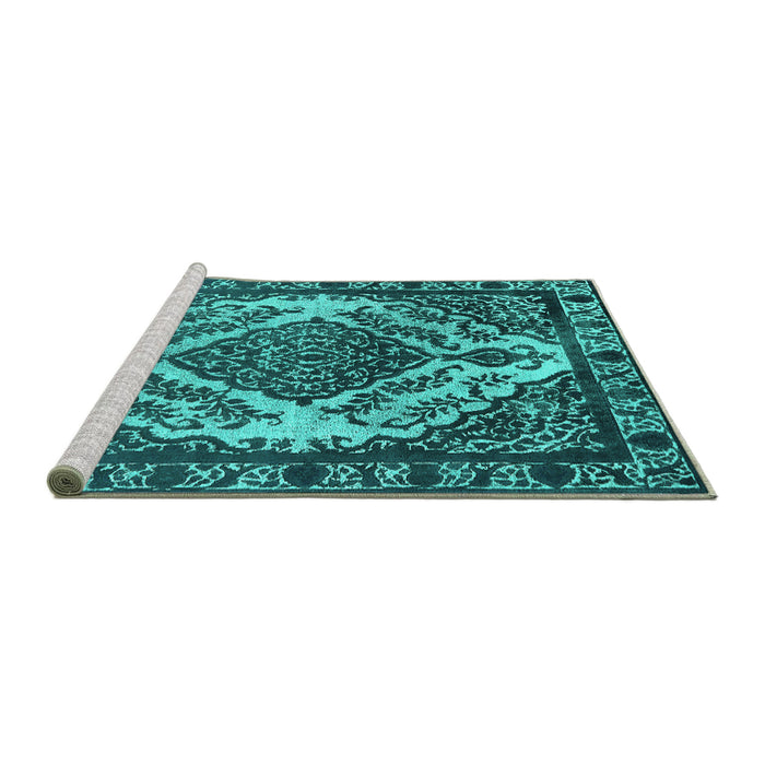 Sideview of Machine Washable Oriental Turquoise Industrial Area Rugs, wshurb2223turq