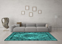 Machine Washable Oriental Turquoise Industrial Rug, wshurb2223turq