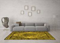 Machine Washable Oriental Yellow Industrial Rug, wshurb2223yw