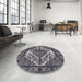 Round Machine Washable Industrial Modern Charcoal Blue Rug in a Office, wshurb2223