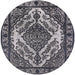 Round Mid-Century Modern Charcoal Blue Oriental Rug, urb2223