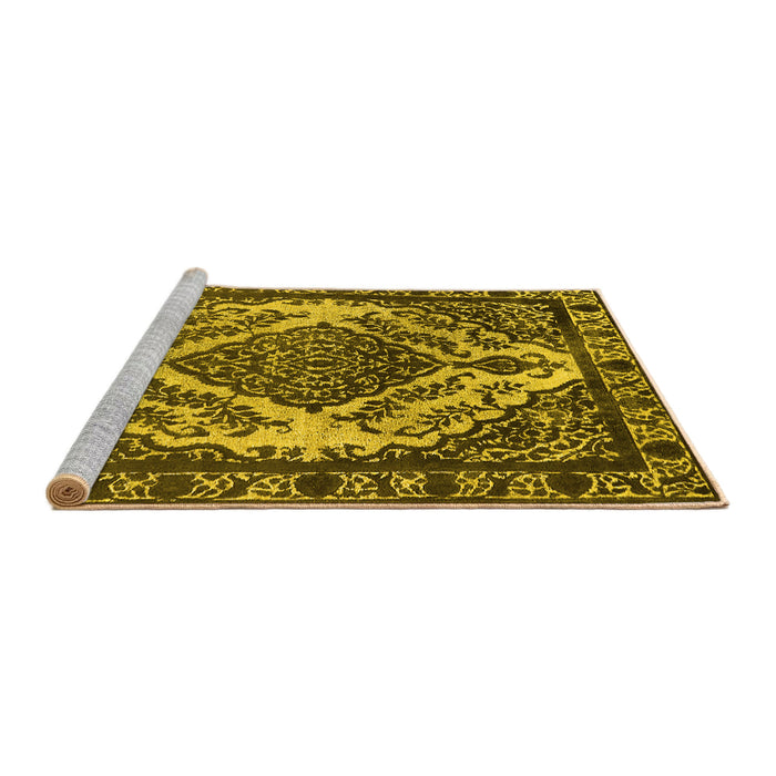 Sideview of Machine Washable Oriental Yellow Industrial Rug, wshurb2223yw