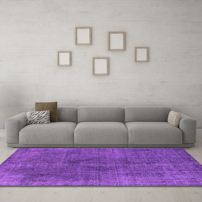 Machine Washable Oriental Purple Industrial Area Rugs in a Living Room, wshurb2224pur