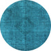 Round Machine Washable Oriental Light Blue Industrial Rug, wshurb2224lblu