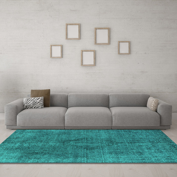 Machine Washable Oriental Turquoise Industrial Area Rugs in a Living Room,, wshurb2224turq