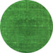 Round Machine Washable Oriental Green Industrial Area Rugs, wshurb2225grn