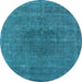 Round Machine Washable Oriental Light Blue Industrial Rug, wshurb2225lblu