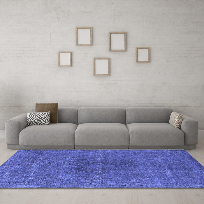 Machine Washable Oriental Blue Industrial Rug in a Living Room, wshurb2225blu