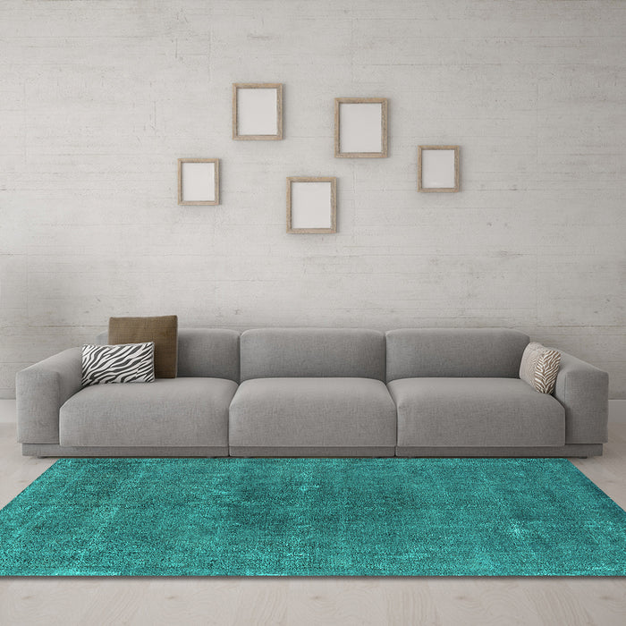 Machine Washable Oriental Turquoise Industrial Area Rugs in a Living Room,, wshurb2225turq