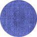 Round Machine Washable Oriental Blue Industrial Rug, wshurb2225blu