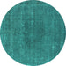 Round Oriental Turquoise Industrial Rug, urb2225turq