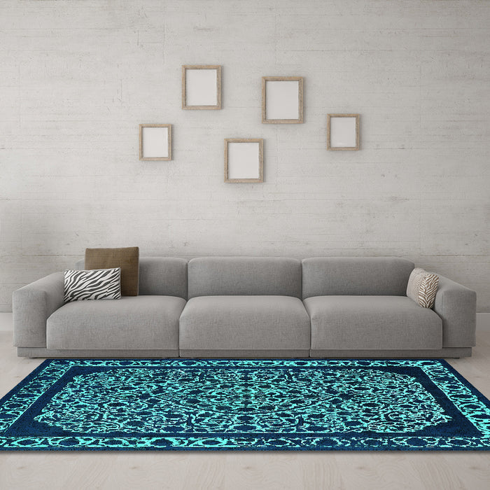 Machine Washable Oriental Turquoise Industrial Area Rugs in a Living Room,, wshurb2226turq