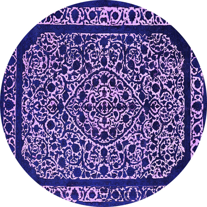 Round Machine Washable Oriental Purple Industrial Area Rugs, wshurb2226pur