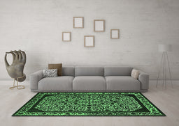 Machine Washable Oriental Emerald Green Industrial Area Rugs in a Living Room,, wshurb2226emgrn