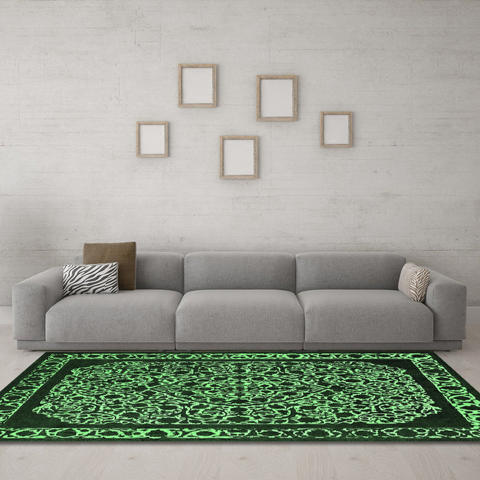 Machine Washable Oriental Emerald Green Industrial Area Rugs in a Living Room,, wshurb2226emgrn