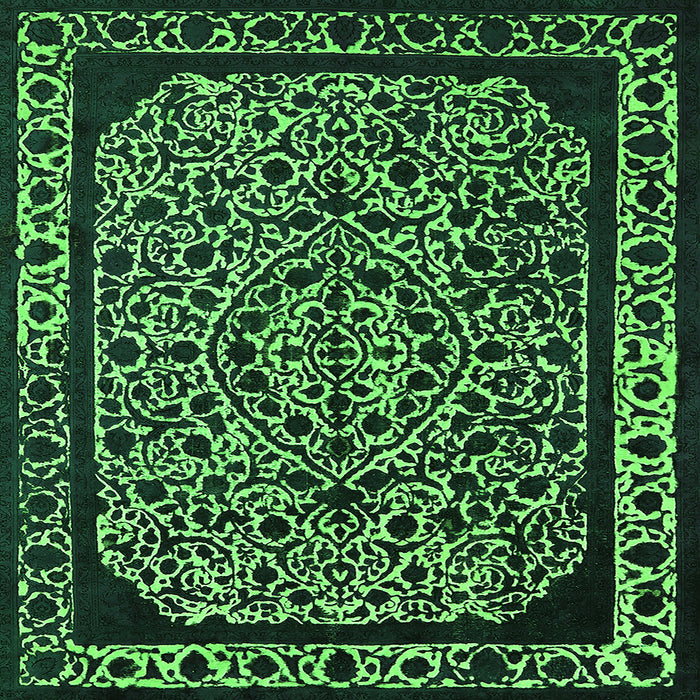 Square Machine Washable Oriental Green Industrial Area Rugs, wshurb2226grn