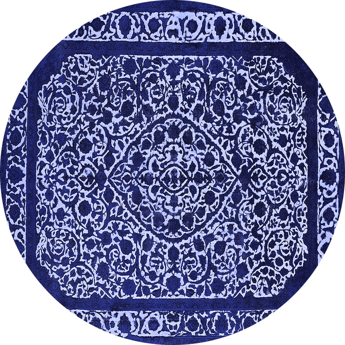 Round Machine Washable Oriental Blue Industrial Rug, wshurb2226blu