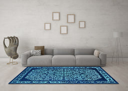 Machine Washable Oriental Light Blue Industrial Rug in a Living Room, wshurb2226lblu