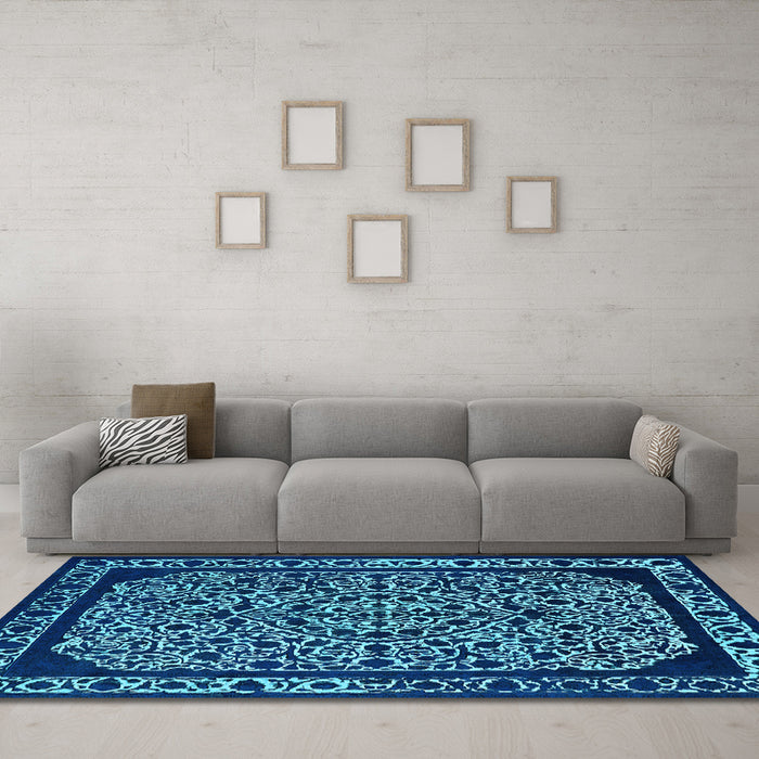 Machine Washable Oriental Light Blue Industrial Rug in a Living Room, wshurb2226lblu