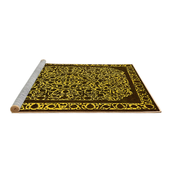 Sideview of Machine Washable Oriental Yellow Industrial Rug, wshurb2226yw