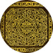 Round Machine Washable Oriental Yellow Industrial Rug, wshurb2226yw