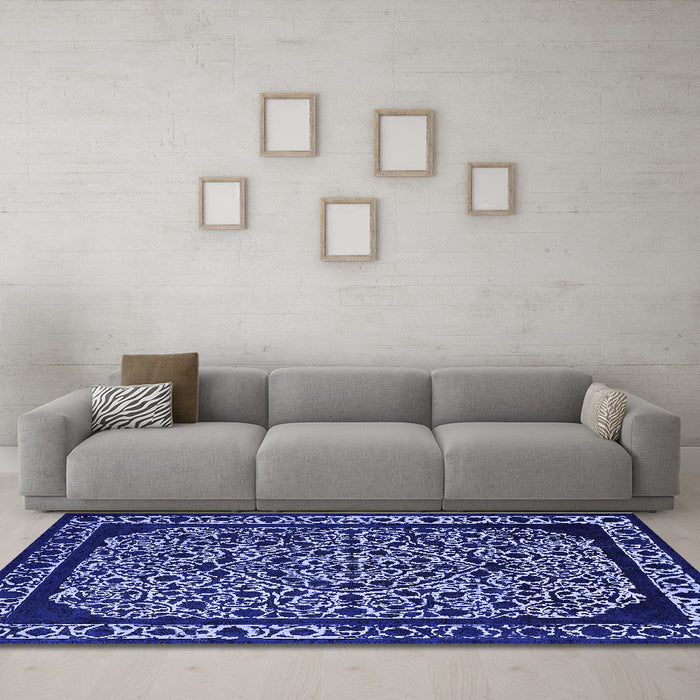 Machine Washable Oriental Blue Industrial Rug in a Living Room, wshurb2226blu