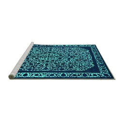 Sideview of Machine Washable Oriental Turquoise Industrial Area Rugs, wshurb2226turq