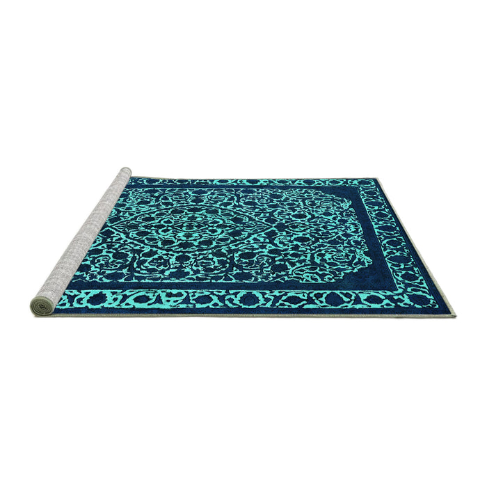 Sideview of Machine Washable Oriental Turquoise Industrial Area Rugs, wshurb2226turq