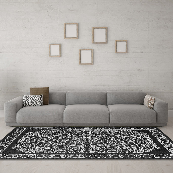 Machine Washable Oriental Gray Industrial Rug in a Living Room,, wshurb2226gry