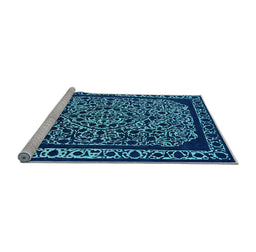 Sideview of Machine Washable Oriental Light Blue Industrial Rug, wshurb2226lblu