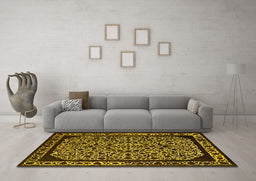 Machine Washable Oriental Yellow Industrial Rug in a Living Room, wshurb2226yw