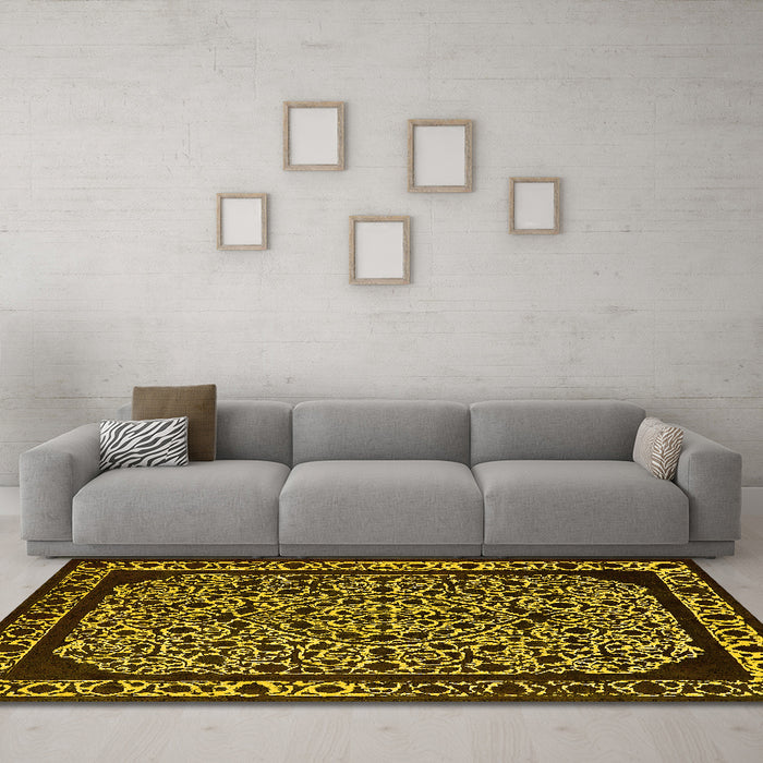 Machine Washable Oriental Yellow Industrial Rug in a Living Room, wshurb2226yw