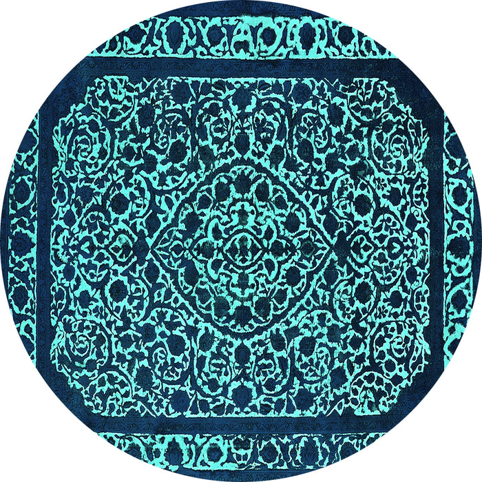 Round Oriental Turquoise Industrial Rug, urb2226turq