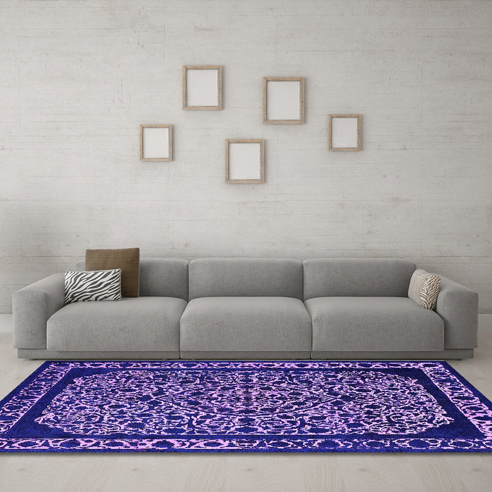 Machine Washable Oriental Purple Industrial Area Rugs in a Living Room, wshurb2226pur