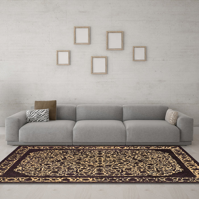 Machine Washable Oriental Brown Industrial Rug in a Living Room,, wshurb2226brn
