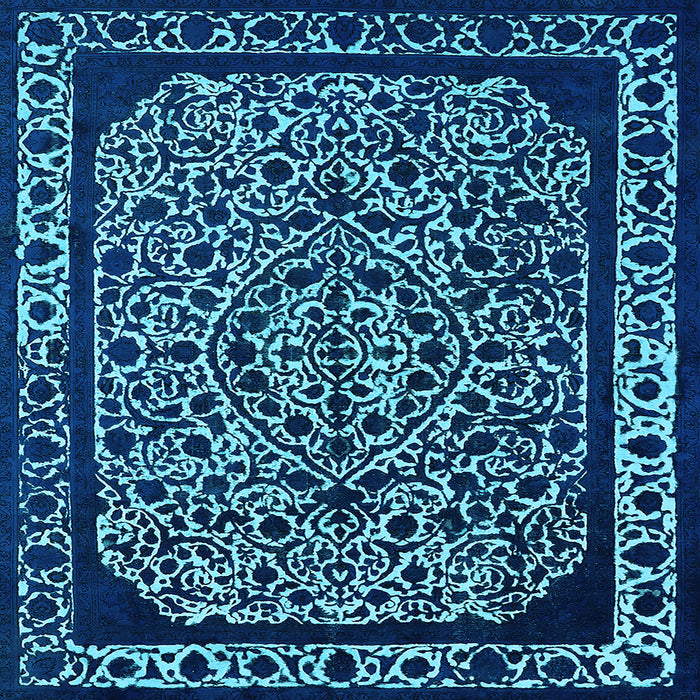 Square Machine Washable Oriental Light Blue Industrial Rug, wshurb2226lblu