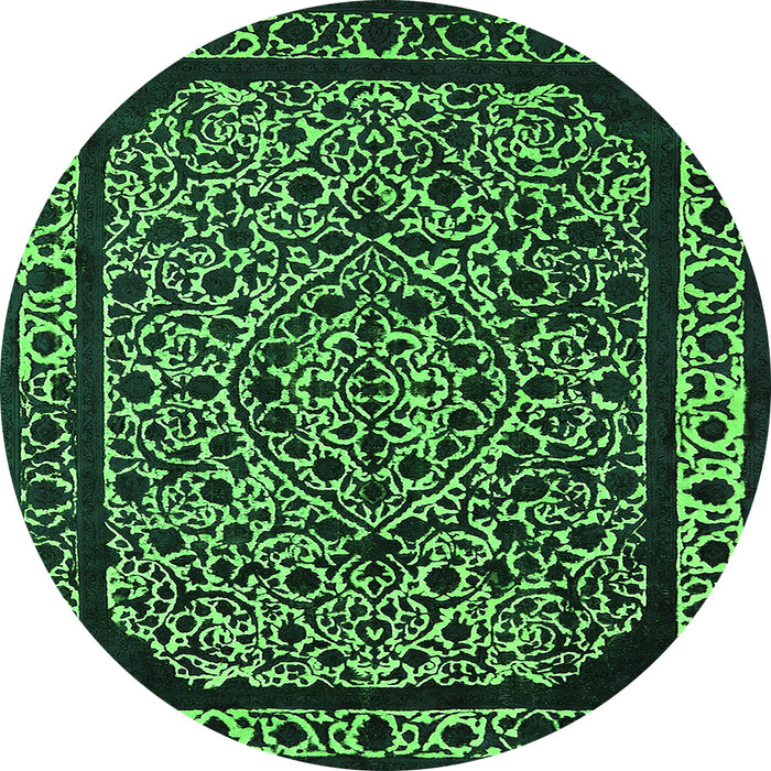 Round Machine Washable Oriental Green Industrial Area Rugs, wshurb2226grn