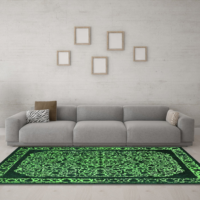 Machine Washable Oriental Green Industrial Area Rugs in a Living Room,, wshurb2226grn