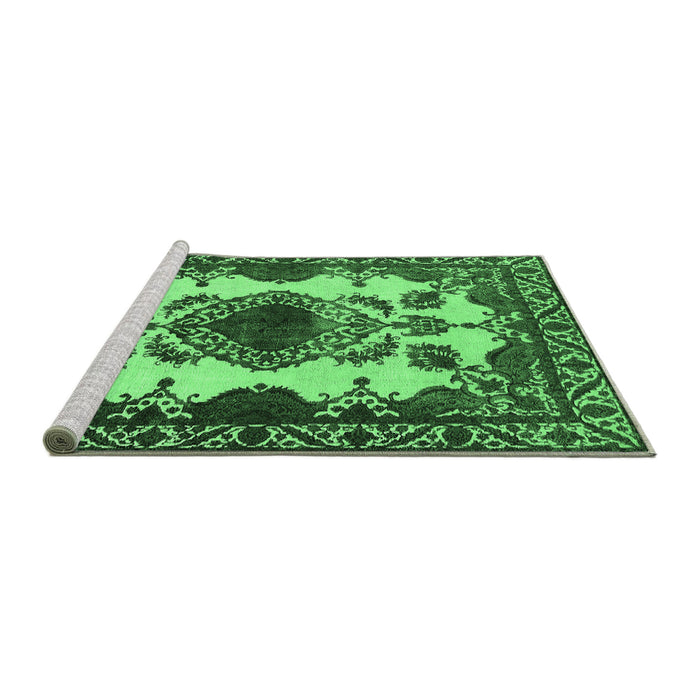 Sideview of Machine Washable Oriental Emerald Green Industrial Area Rugs, wshurb2227emgrn