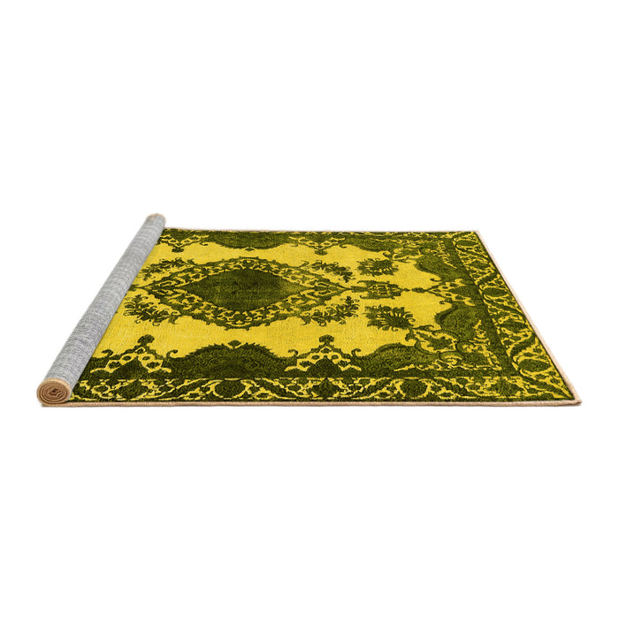 Sideview of Machine Washable Oriental Yellow Industrial Rug, wshurb2227yw