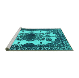 Sideview of Machine Washable Oriental Turquoise Industrial Area Rugs, wshurb2227turq