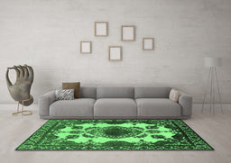Machine Washable Oriental Emerald Green Industrial Area Rugs in a Living Room,, wshurb2227emgrn